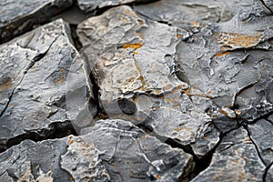Macro shot of an ancient stone surface with intricate weathering patterns. AI generated.
