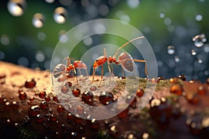 macro shot of ants communicating with antennae