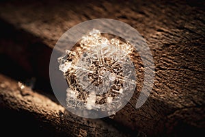 Macro shot of a beautiful snowflake with intricate patterns