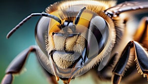 Macro shot of a bee head, close-up view. Generative AI