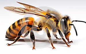 Macro shot of a bee on a white background