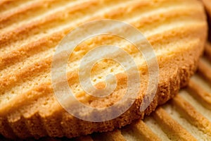macro shot of biscuit texture showing its grooves and crispiness photo