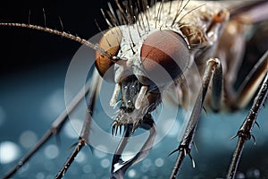 Macro shot of blood sucking insect, The mosquito sucks blood. Macro photography