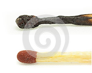 Macro shot of a burnt match head isolated