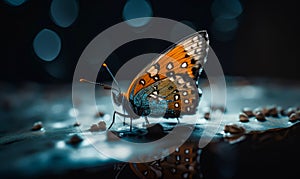 Macro shot of butterfly sitting in nature. Beautiful nature scene with small bug. Generative AI