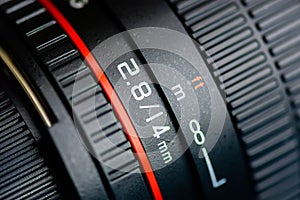 Macro shot of a camera lens focusing on camera lens