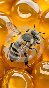 Macro shot captures bee amidst honey, showcasing natures sweetness photo