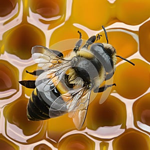 Macro shot captures bee amidst honey, showcasing natures sweetness photo