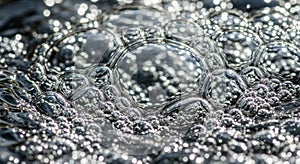 Close-up of shimmering silver bubbles creating a mesmerizing abstract pattern