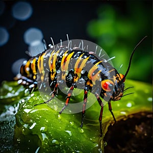 Macro shot of a caterpillar (Ceratonia aurata