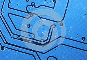 Macro shot of a Circuitboard with resistors microchips and electronic components. Computer hardware technology. Integrated communi