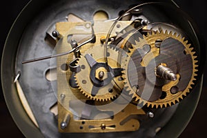 Macro shot of clockwork gears inside the watch