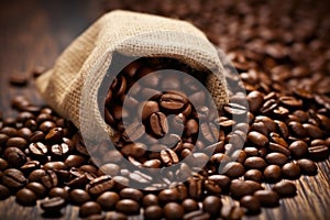 macro shot of coffee beans in a burlap sack