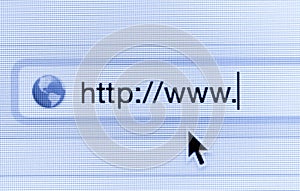Macro shot of computer screen with http:// address bar and web