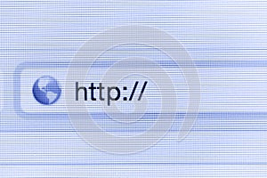 Macro shot of computer screen with http:// address bar and web