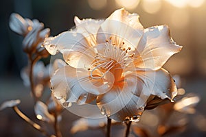 A macro shot of a delicate flower bathed in soft morning light