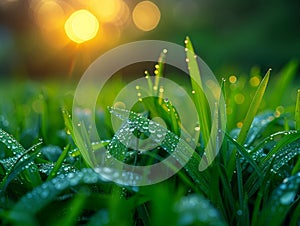 Macro shot of dew on grass blades