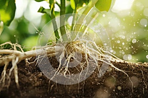 This macro shot emphasizes the organic root structure and eco-friendly gardening