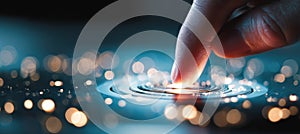 Macro Shot of Finger Pressing Shutter Button with Glowing Background