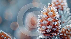 Macro shot of frost on a pine cone