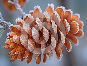 Macro shot of frost on a pine cone