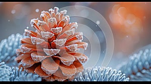 Macro shot of frost on a pine cone