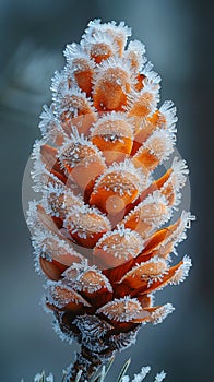 Macro shot of frost on a pine cone