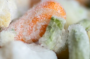 The macro shot of frozen vegetables