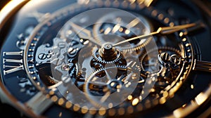 A macro shot of the gears inside a watch, showcasing the complexity behind time's simple facade.