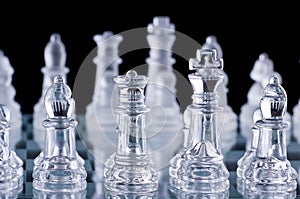 Macro shot of glass chess set