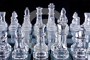 Macro shot of glass chess set