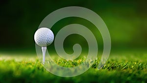 Macro shot of a Golf ball on tee ready to play, Close up in grass field