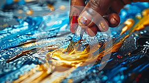 Macro shot of a hand mixing paint colors