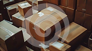 A macro shot of a heap of delivery boxes showcasing the immense amount of products being shipped out on Singles Day photo