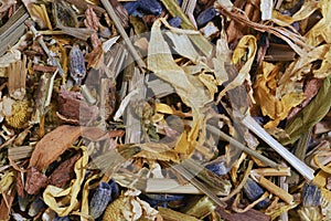 A macro shot of herbal tea mix