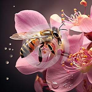 Macro Shot of a Honeybee Collecting Nectar from a Blossoming Orchid