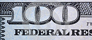 Macro shot. Hundred US dollar bill close up