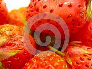 Macro shot on Imperfect fresh organic red strawberries