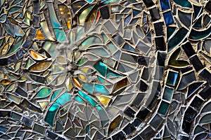 macro shot of intricate glass tesserae in a mosaic design