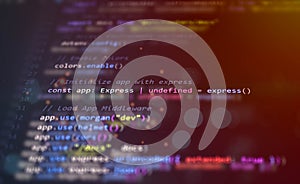 Macro shot of JavaScript backend code highlighting Express app initialization and middleware configuration for secure and
