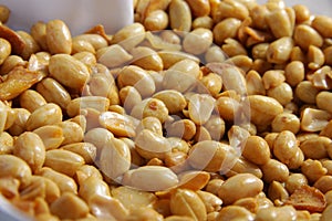 Macro shot of `kacang bawang` an Indonesian snack that made of fryed peanuts photo