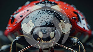 macro shot ladybug on Leaf with Water Droplets, Vivid Nature Detail