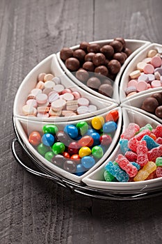 Macro shot of large container filled with candy