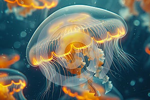 Macro Shot of Luminescent Jellyfish. Intricate Patterns, Translucent Body. Earth Day. AI Generated