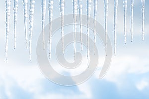 Macro shot of melting of an Icicles different and real type blue sky