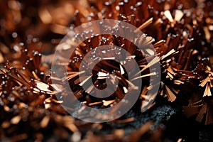 macro shot of metal shavings, byproduct of a milling machine