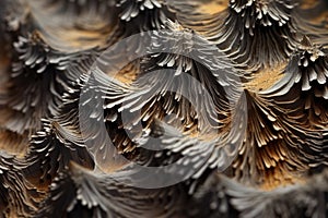 macro shot of metal shavings, byproduct of a milling machine