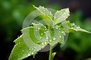 macro shot of morning dew on young seedling leaves