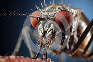 Macro shot of mosquito on human skin. Generative AI