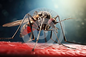 Macro shot of mosquito on human skin. Generative AI